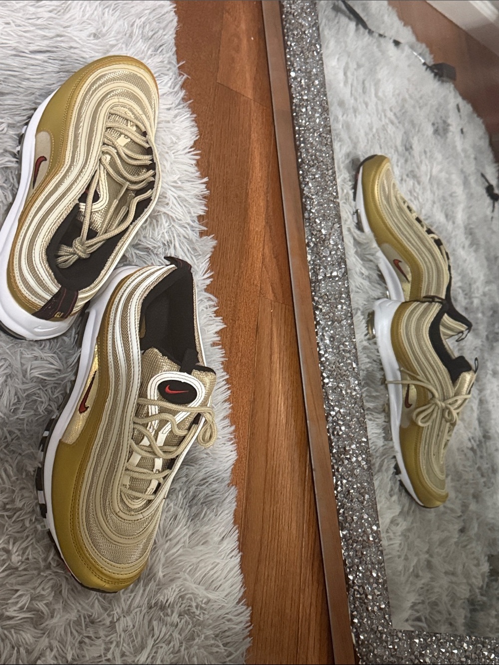 Nike Air Max 97 Metallic Gold and Cream with Red Swoosh